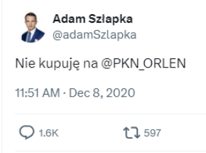 Adam Szłapka od bojkotu PKN Orlen do jego poparcia
