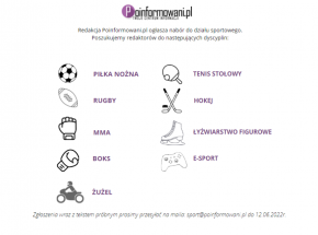 REKRUTACJA! Szukamy chętnych do działu sportowego