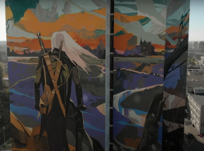 Wizerunek Wiedźmina na największym muralu w Polsce